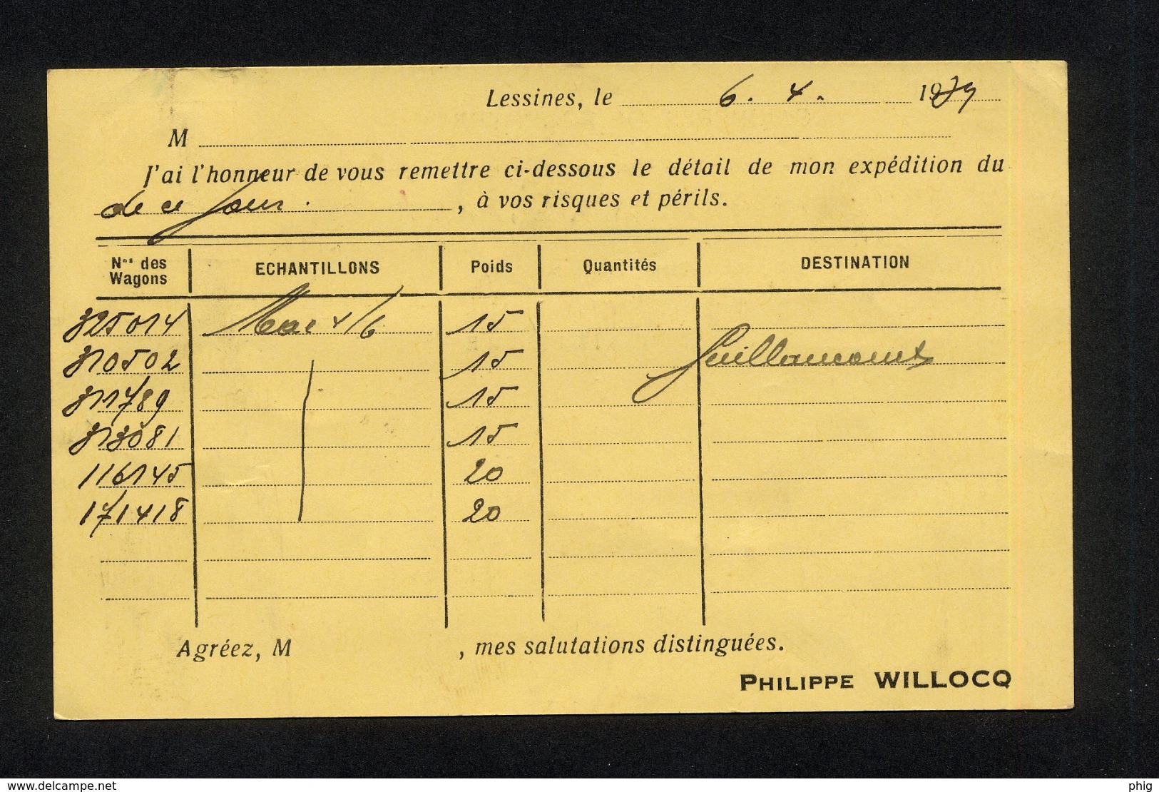 " CARTE POSTALE COMMERCIALE POUR EXPEDITION DE LESSINES (BELGIQUE) VERS ROSIERES(FRANCE) " CACHET POSTAL 6/04/1939 - Autres & Non Classés