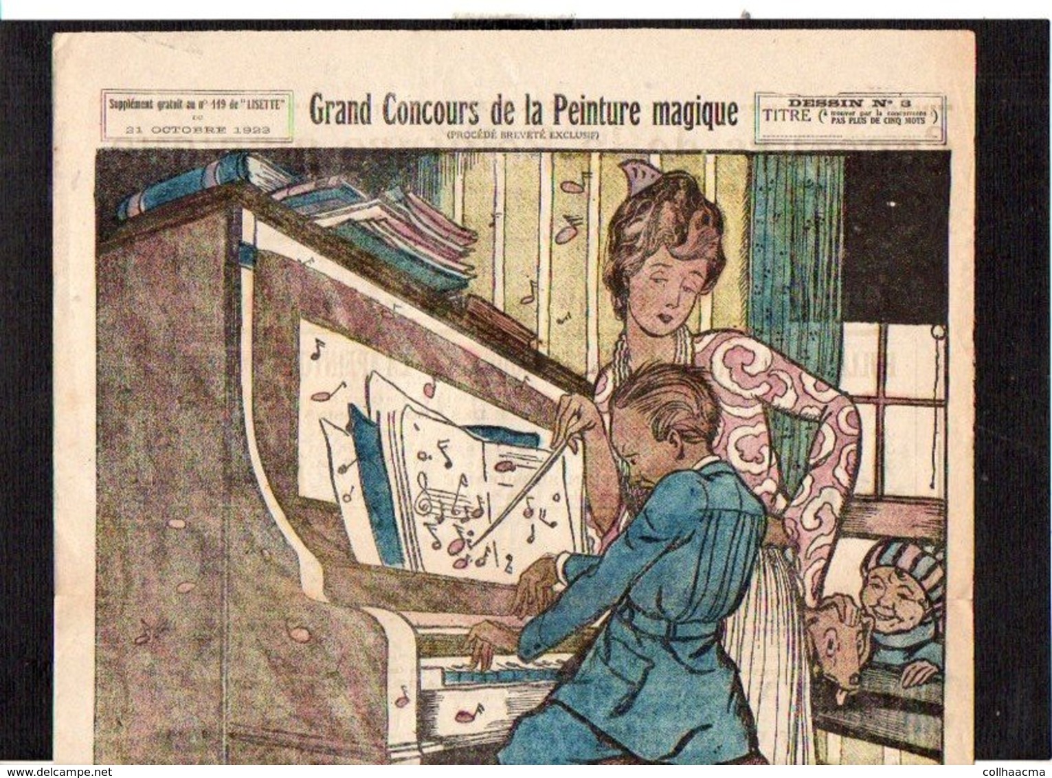 Supplément Gratuit Au N° 119 De "LISETTE" 1923 / GRAND CONCOURS DE LA PEINTURE MAGIQUE / Dessin N°5 - Autres & Non Classés