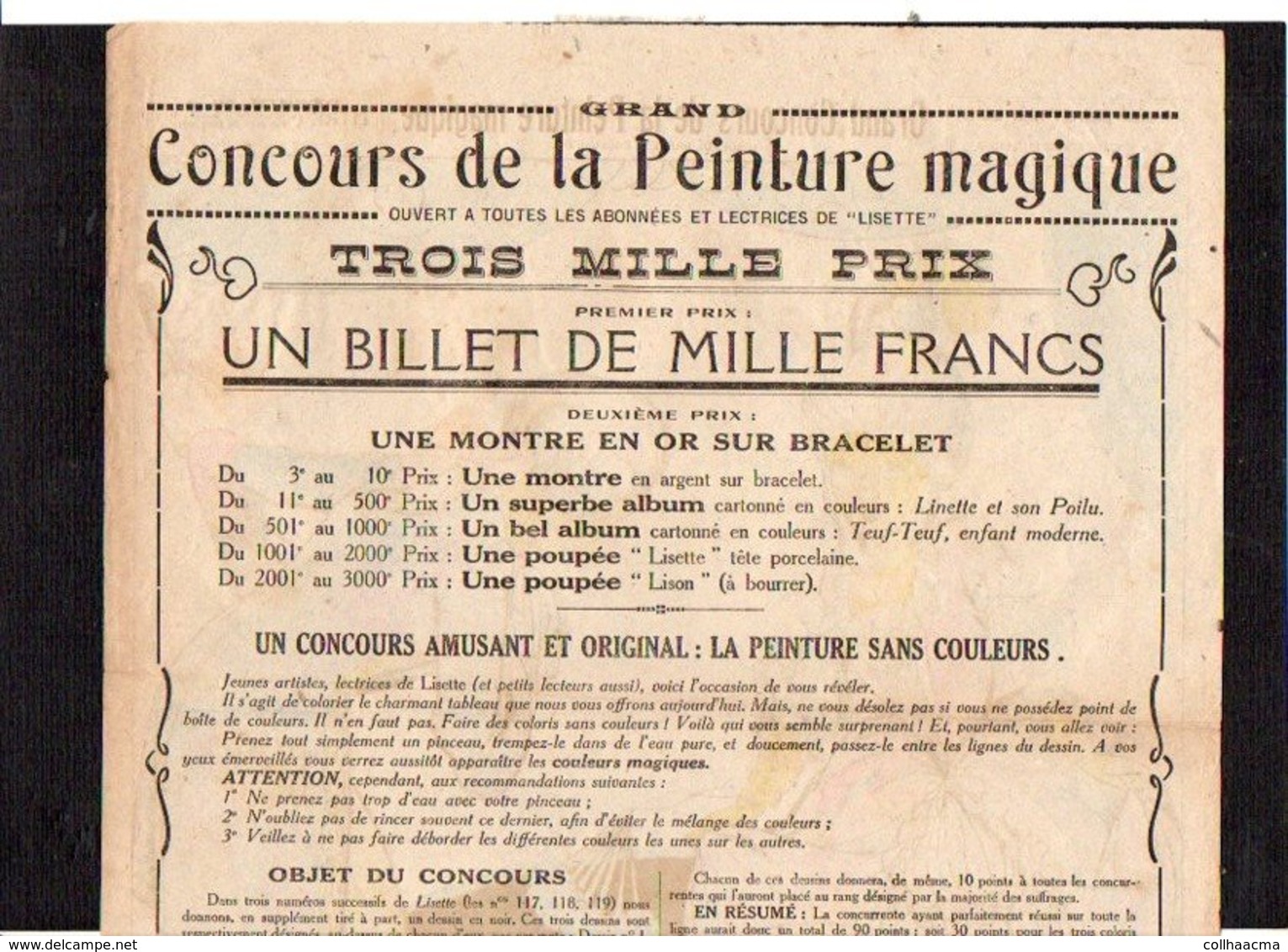 Supplément Gratuit Au N° 118 De "LISETTE" 1923 / GRAND CONCOURS DE LA PEINTURE MAGIQUE / Dessin N°2 - Autres & Non Classés