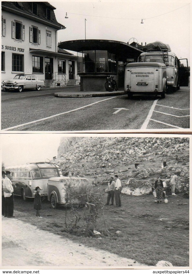 2 Photos Originales Autocar & Remorque REISEBURG KLINGER WURZBURG Frontière Suisse - Perly-Certoux - Canton De Genève. - Automobiles