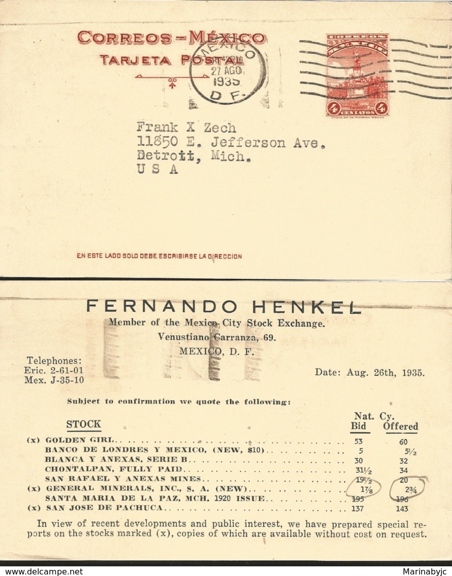 J) 1939 MEXICO, COLON MONUMENT, POSTCARD, POSTAL STATIONARY, CIRCULATED COVER, FROM MEXICO TO USA - Mexico