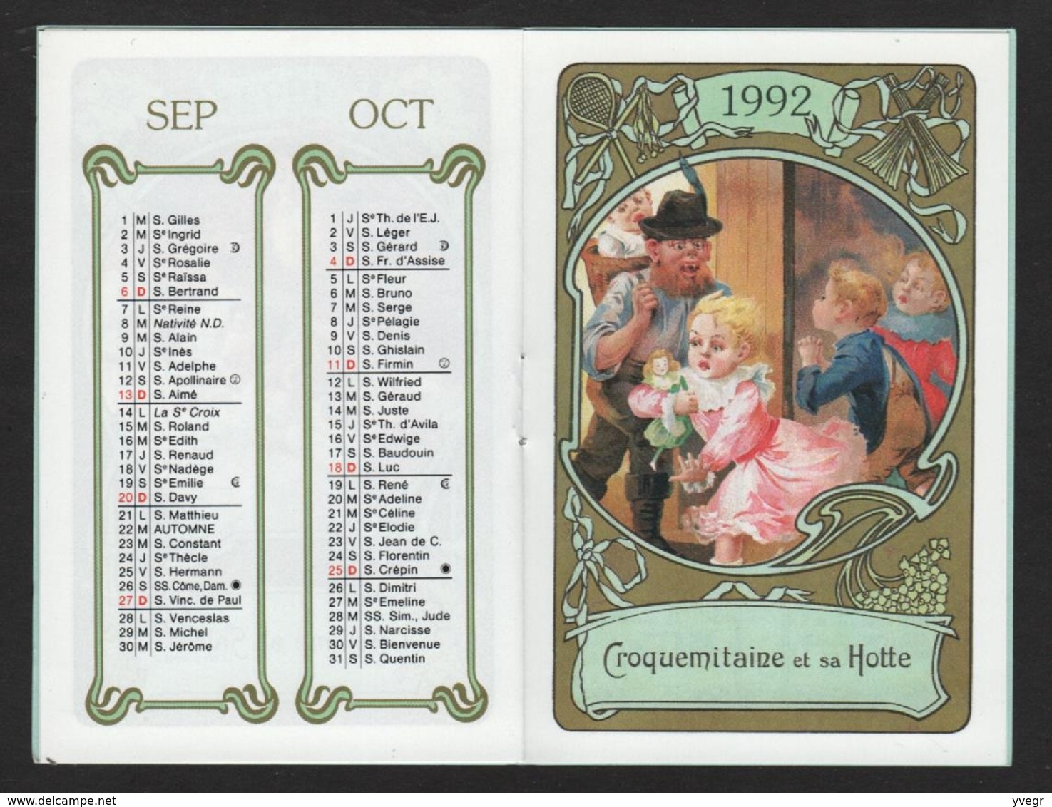 Joli calendrier de poche de 1992 " Le jardin aux enfants , illustré à l'intérieur ( Annick Coiffure 14 Falaise )