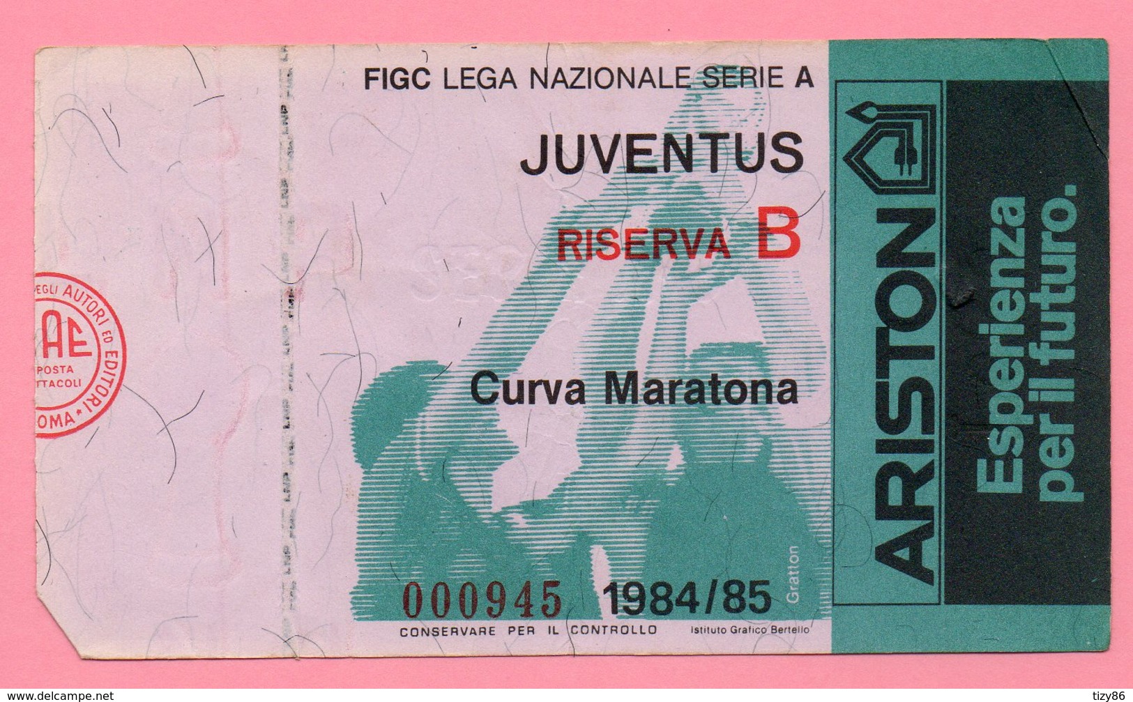 Biglietto Ingresso Stadio  Juventus Riserva B 1984/85 - Toegangskaarten