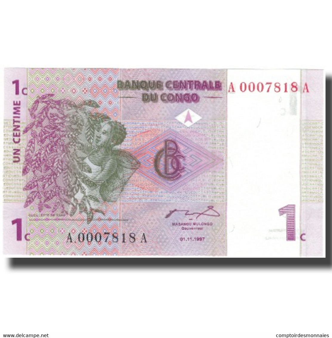 Billet, Congo Democratic Republic, 1 Centime, 1997-11-01, KM:80a, NEUF - Democratic Republic Of The Congo & Zaire