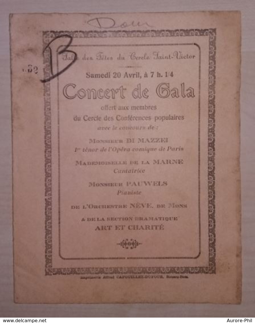 Programme Concert De Gala Salle Cercle Saint-Victor Dour (Imprimerie Alfred Capouillez Dufour Boussu-Bois) - Programmes