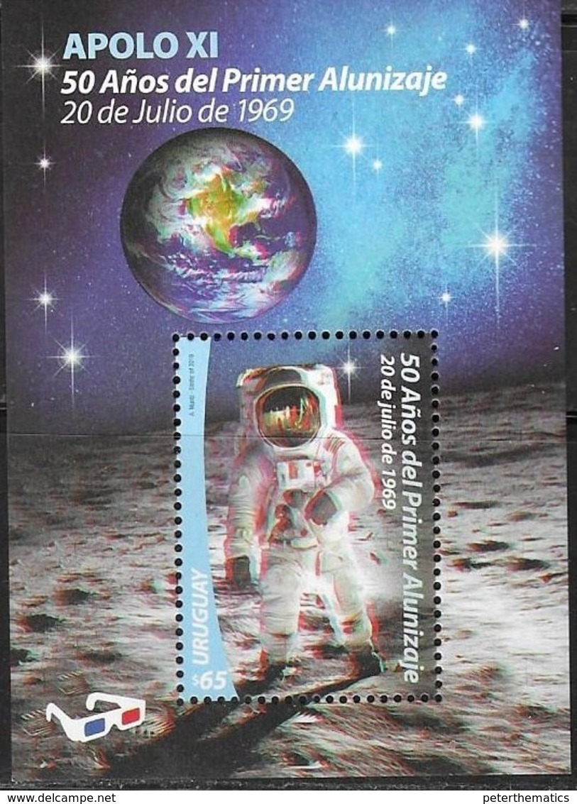 URUGUAY , 2019, MNH,  SPACE, MOON LANDING, 3-D S/SHEET - Südamerika