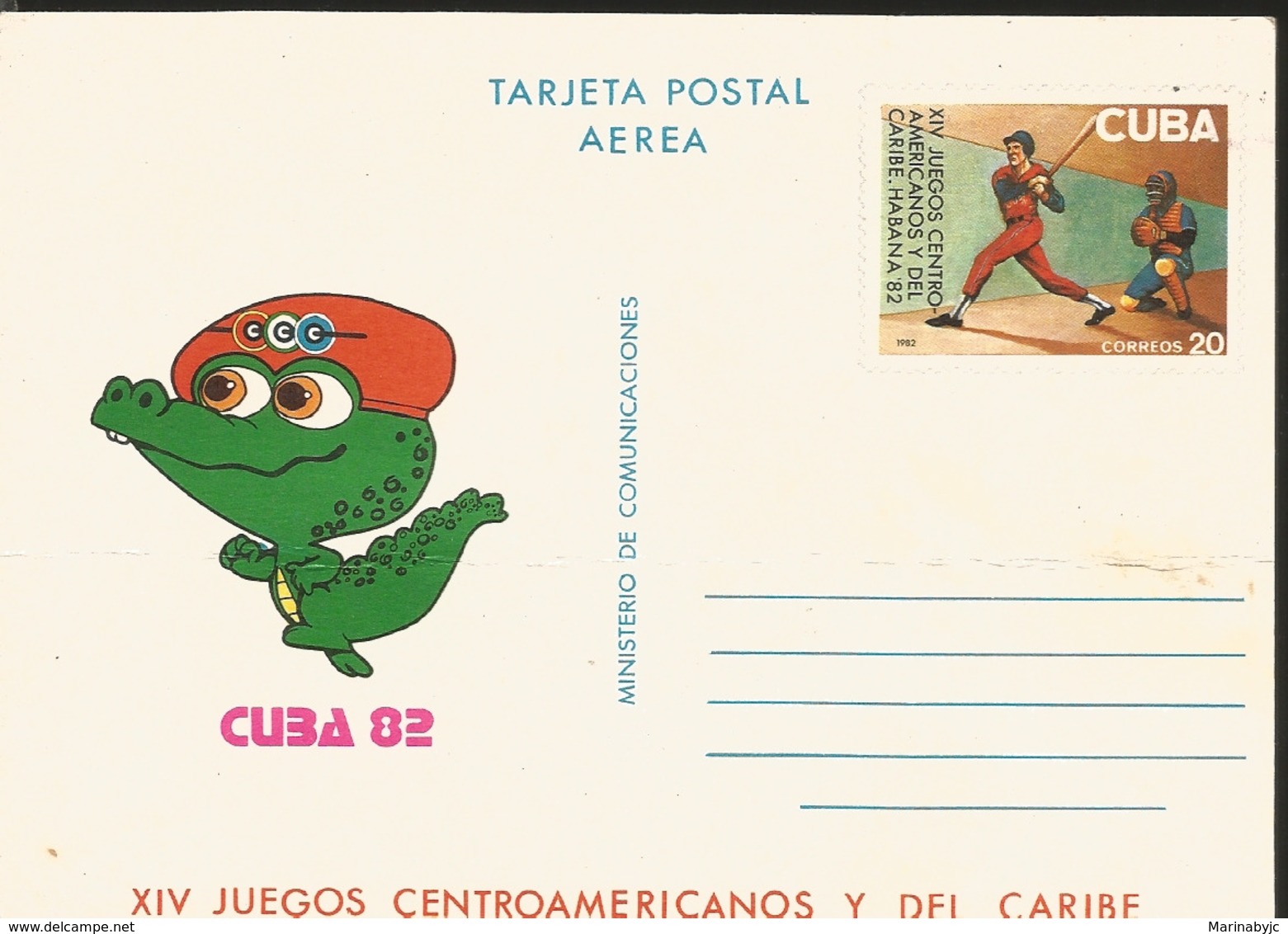 J) 1982 MEXICO, BASEBALL, XIV CENTRAL AMERICAN AND CARIBBEAN GAMES, CROCODILE, POSTCARD - Mexico