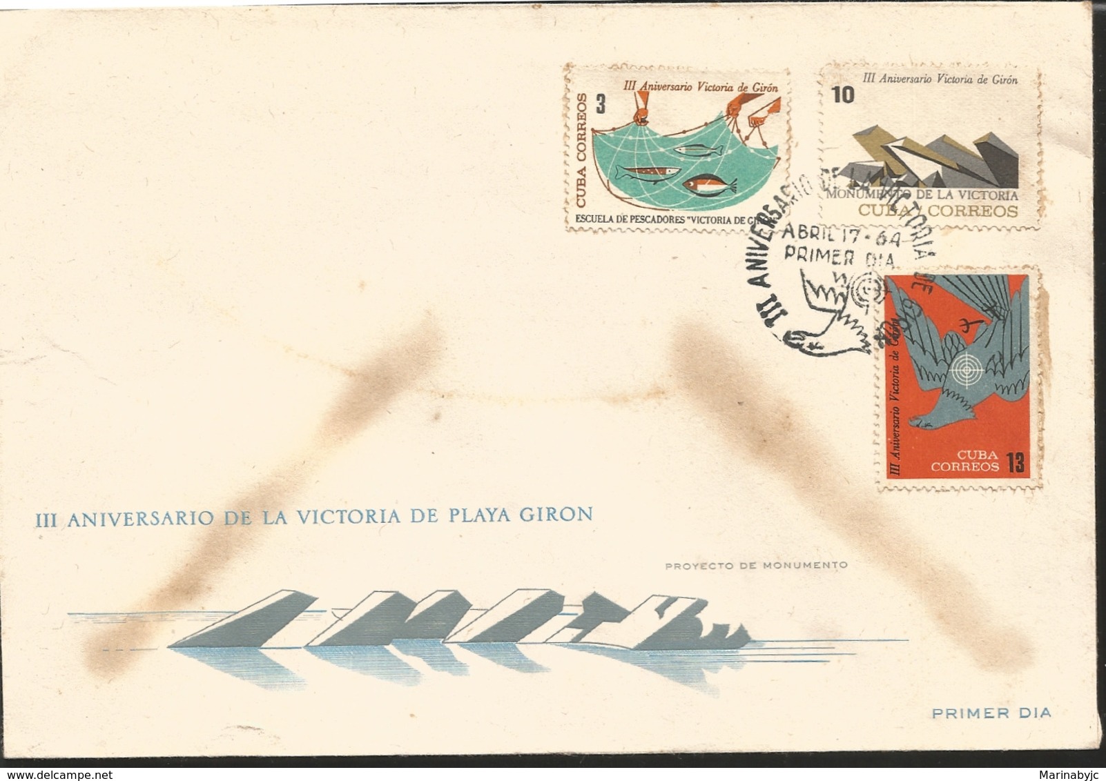 V) 1964 CARIBBEAN, BAY OF PIGS INVASION, 3RD ANNIVIVERSARY, WITH SLOGAN CANCELATION, BLACK CANCELLATION, FDC - Storia Postale