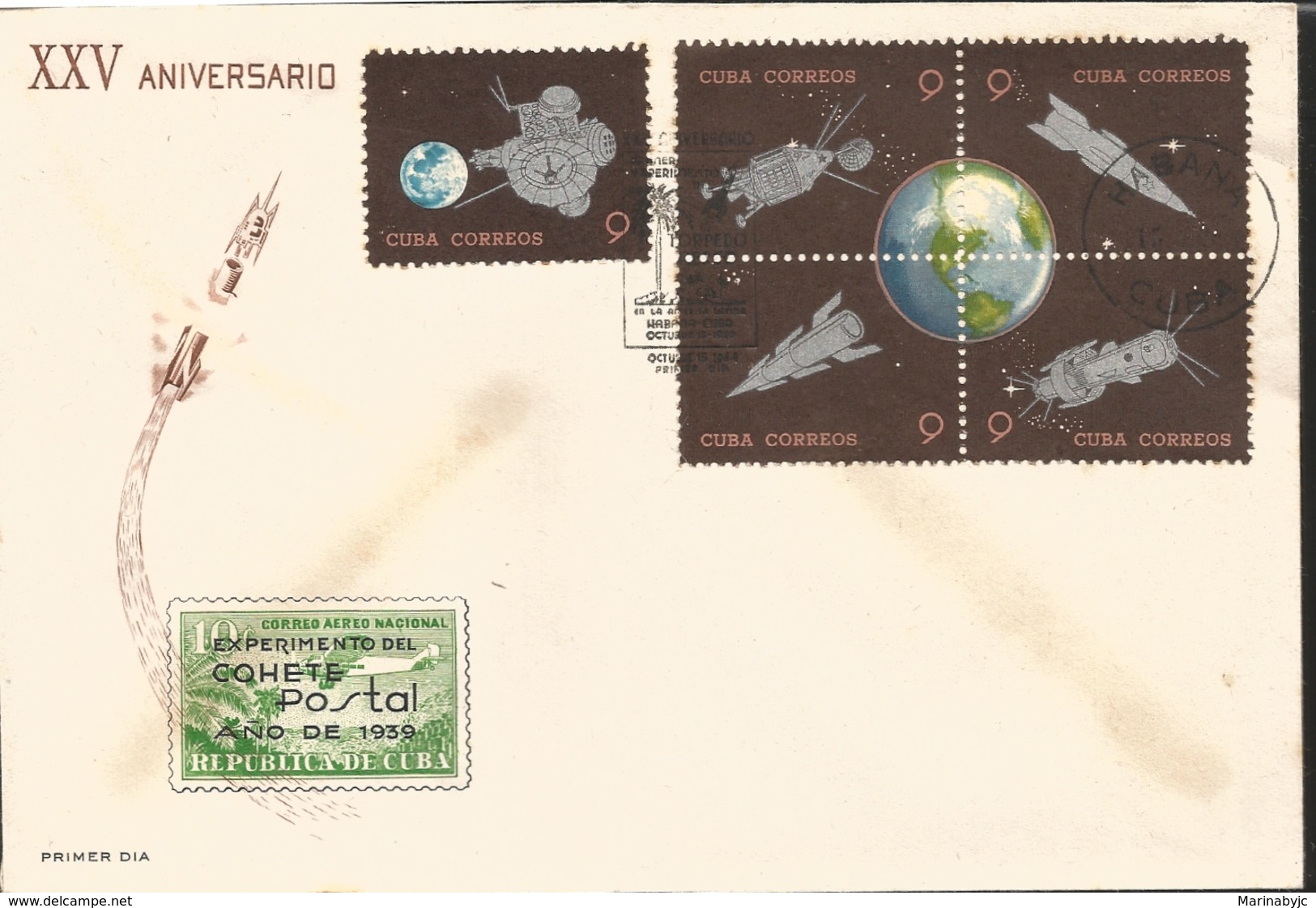 V) 1964 CARIBBEAN, EXPERIMENTAL CUBAN POSTAL ROCKET FLIGHT, 25TH ANNIVIVERSARY, WITH SLOGAN CANCELATION, BLACK CANCELLAT - Storia Postale