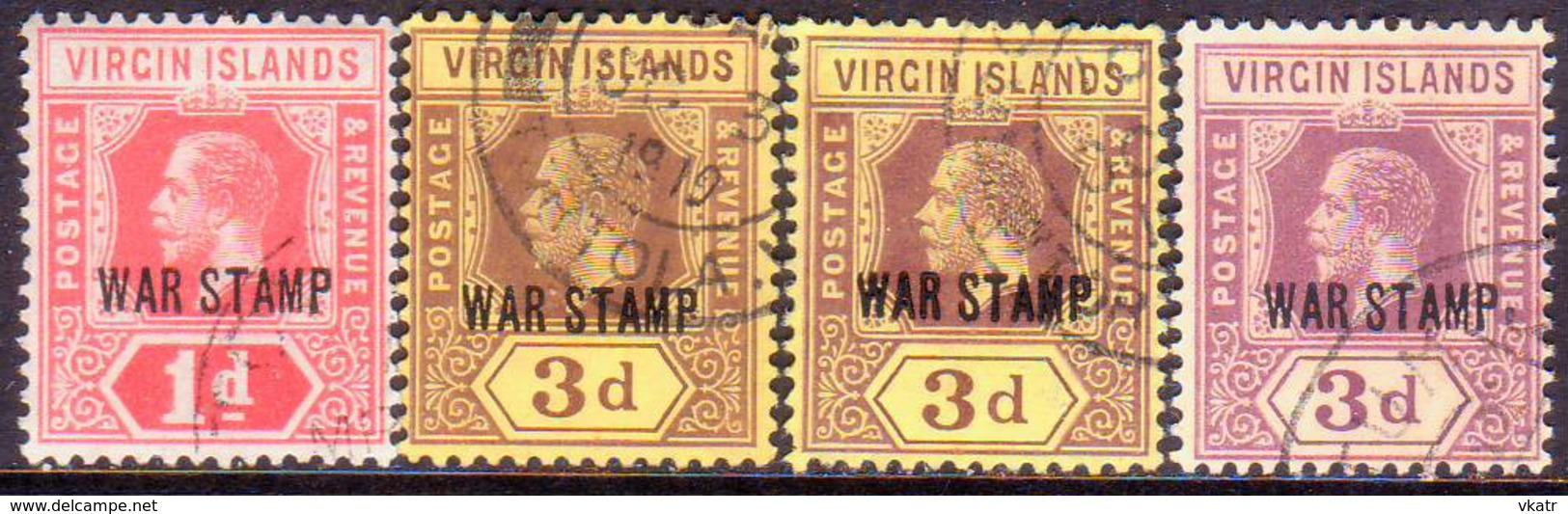 BRITISH VIRGIN ISLANDS 1916-19 SG 78c-79b Compl.set Incl.all Colour Vars For 3d CV £91+ - British Virgin Islands