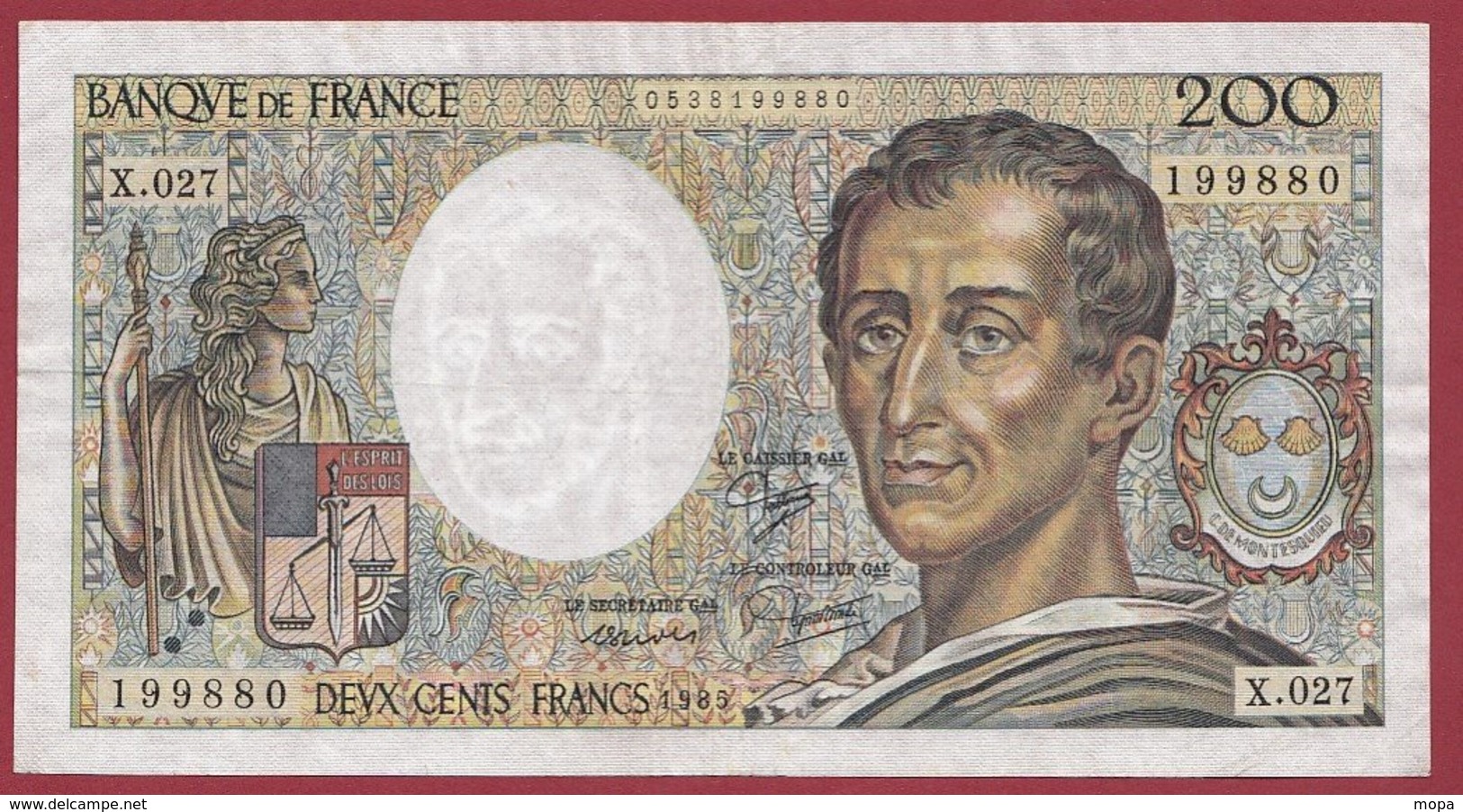 200 Francs "Montesquieu" 1985---F/TTB+--X.027 - 200 F 1981-1994 ''Montesquieu''