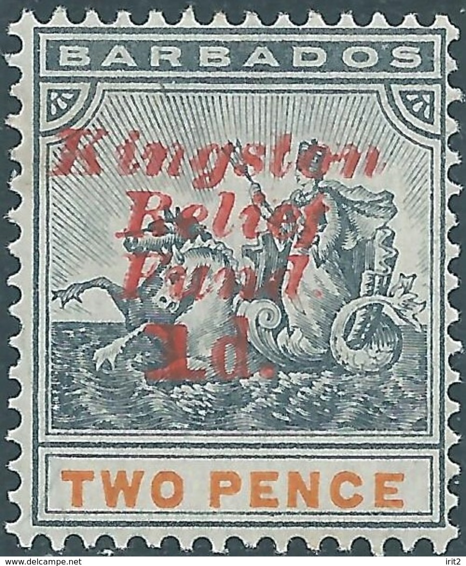 BARBADOS British Colony 1907 Overprinted "Kingston - Relief - Fund. - 1d."on 1/2 P, Not Used - Barbados (...-1966)