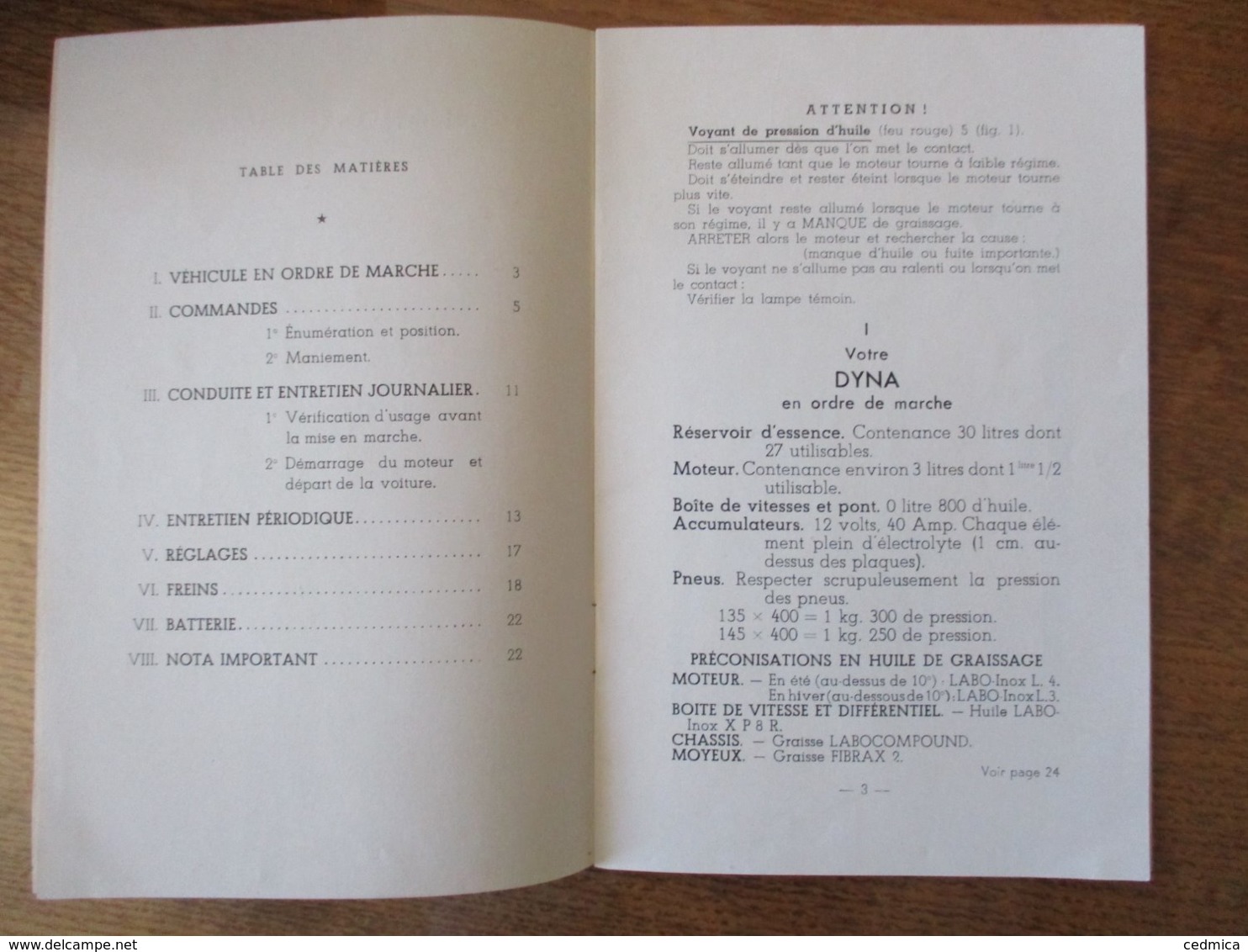 PANHARD DYNA NOTICE DE CONDUITE ET D'ENTRETIEN N° 130 - Auto