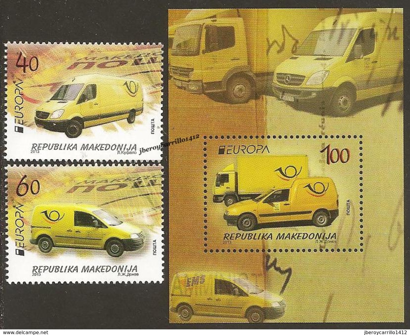 MACEDONIA / MAZEDONIEN - EUROPA 2013 -TEMA ANUAL "THE POSTMAN VAN".- SET Of 2 Stamps + SOUVENIR SHEET - 2013