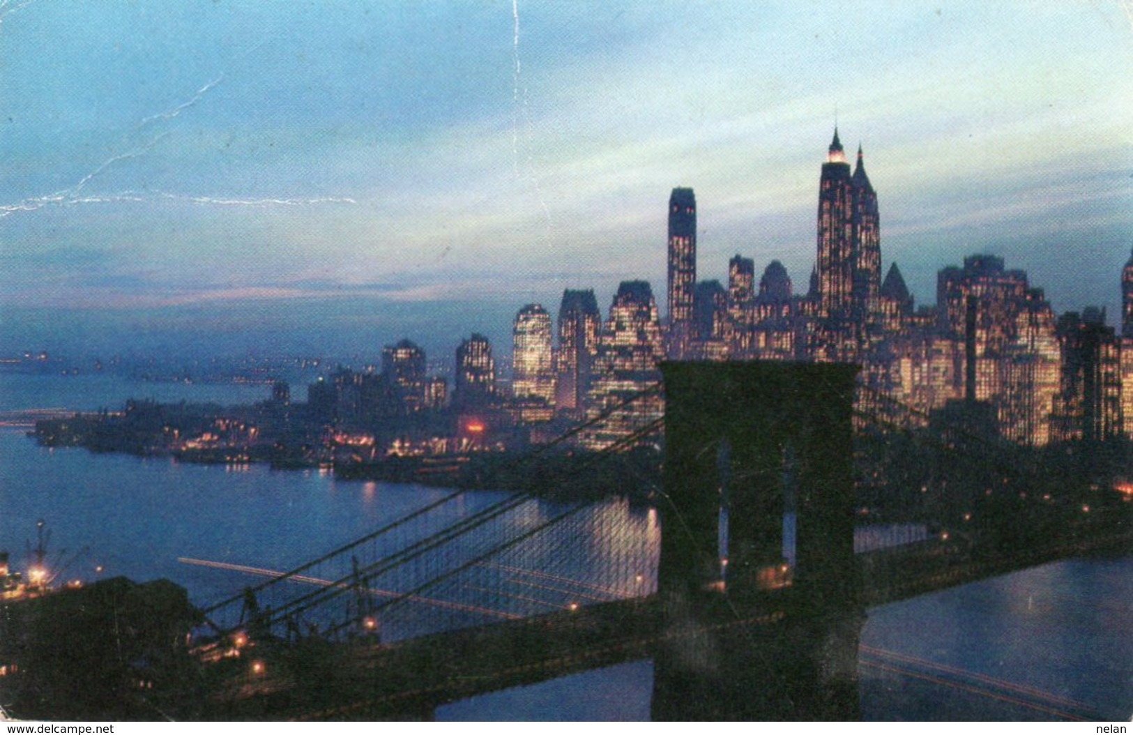 NIGHTFALL IN LOWER MANHATTAN,WITH BROOKLYN BRIDGE-NEW YORK CITY-VIAGGIATA 1956 - Manhattan