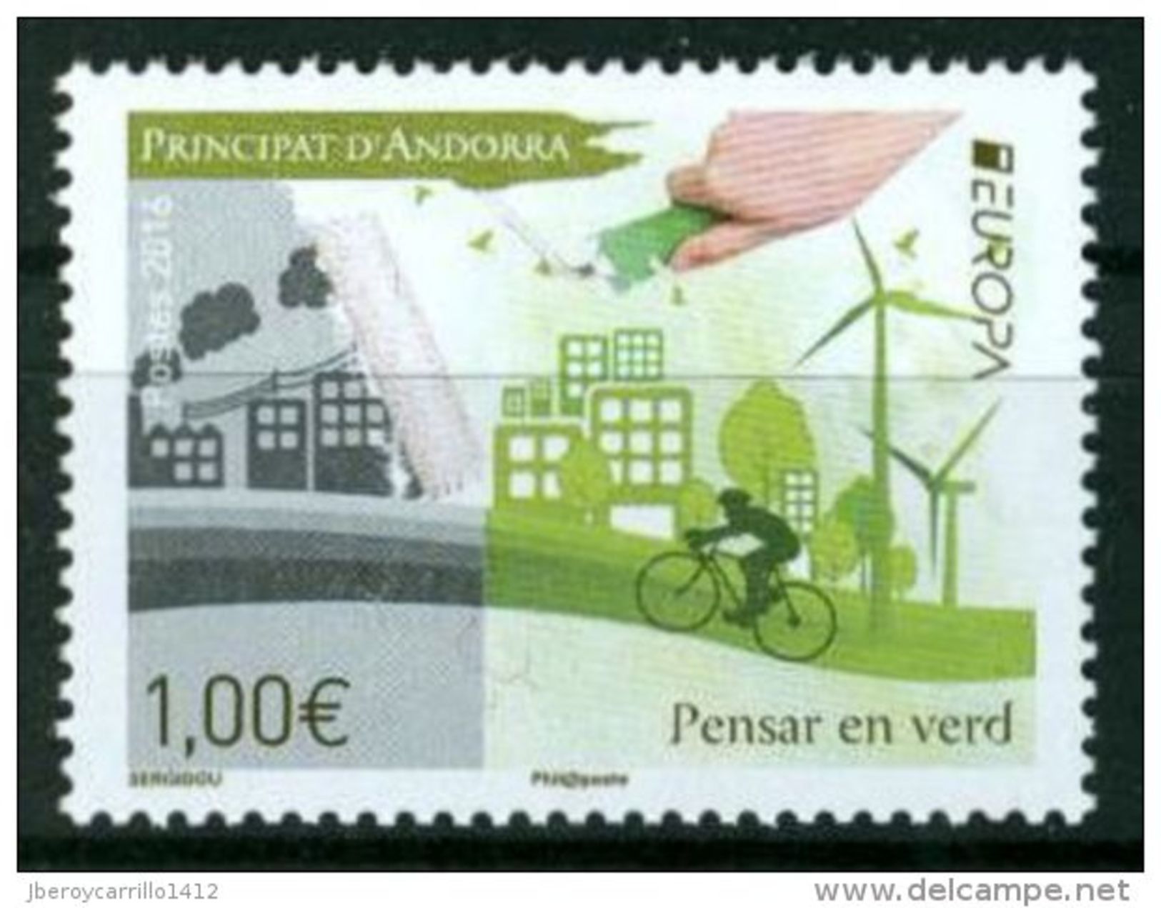 ANDORRA FRANCESA/ FRENCH ANDORRE-  EUROPA 2016 -TEMA ANUAL " ECOLOGIA -EL PENSAMIENTO VERDE - THINK GREEN".- SERIE 1 V. - 2016