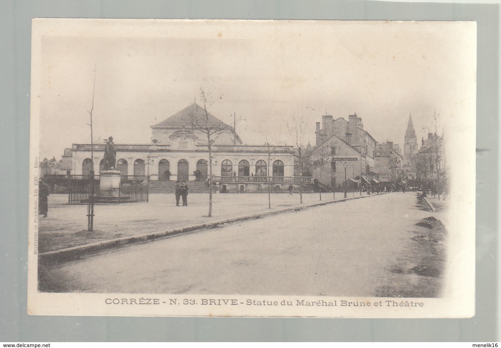 CPA - 19 - Brive - Statue Du Maréchal Brune Et Théâtre - Brive La Gaillarde