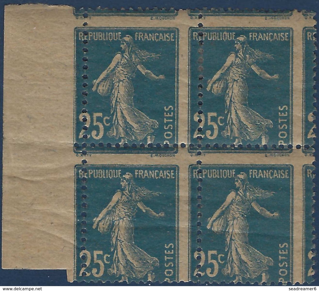 France 1907 Semeuse N°140 */** Bloc De 4 Variété De Piquage Décalé Signé Calves - Ungebraucht