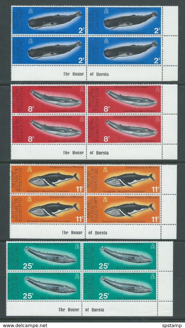 British Antarctic Territory 1977 Whale Conservation Set Of 4 In Marginal Imprint Blocks Of 4 MNH - Other & Unclassified