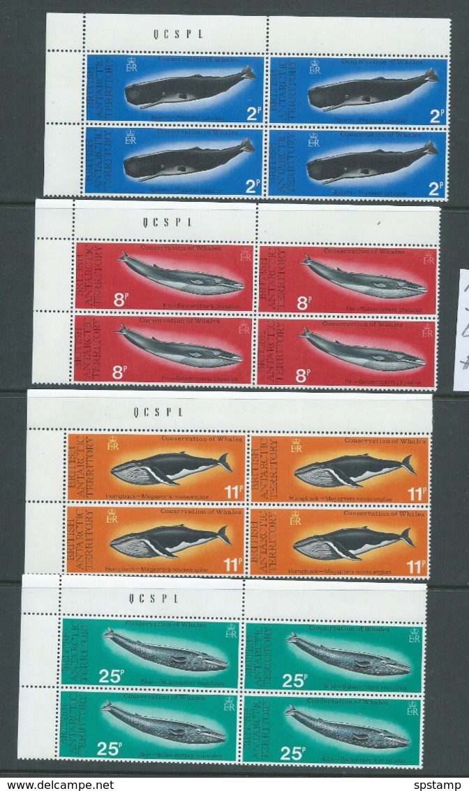 British Antarctic Territory 1977 Whale Conservation Set Of 4 In Top Left Marginal Blocks Of 4 MNH - Other & Unclassified