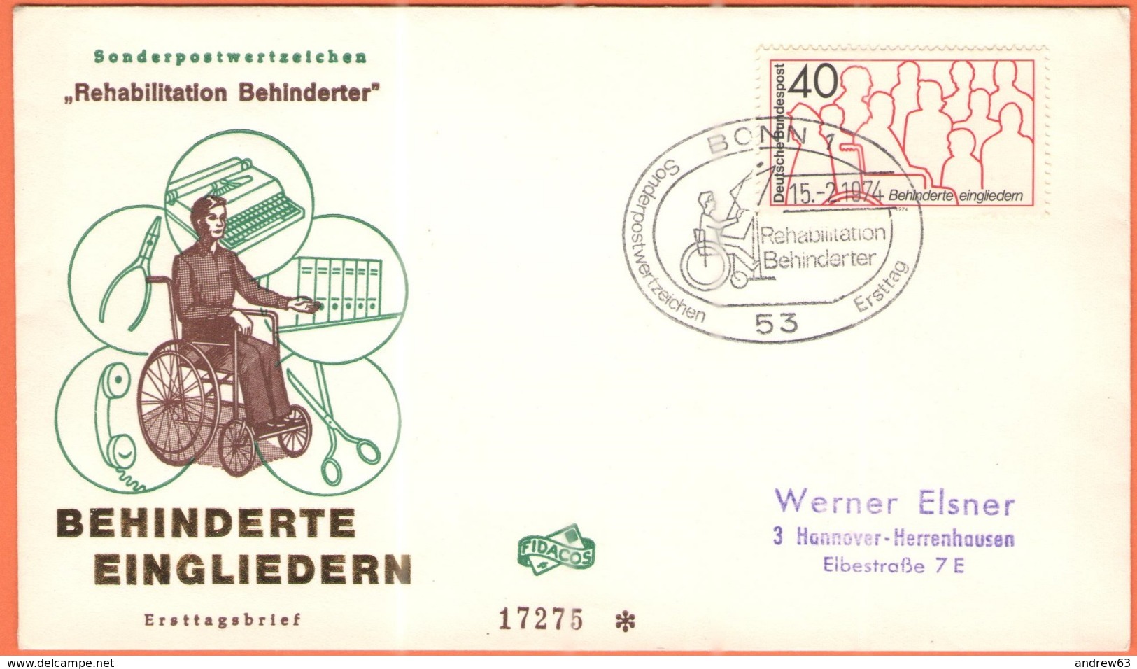 GERMANIA - GERMANY - Deutschland - ALLEMAGNE - 1974 - Behinderte Eingliedern - FDC - Bonn - Altri & Non Classificati