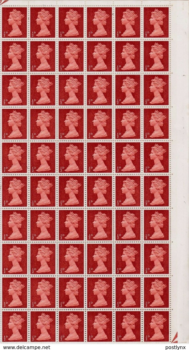 GREAT BRITAIN 1967/71 Machines ½d COMPLETE SHEET:240 Stamps (choose:cyl.3=no Dot,cyl.2= No Dot Or Dot) - Ganze Bögen & Platten