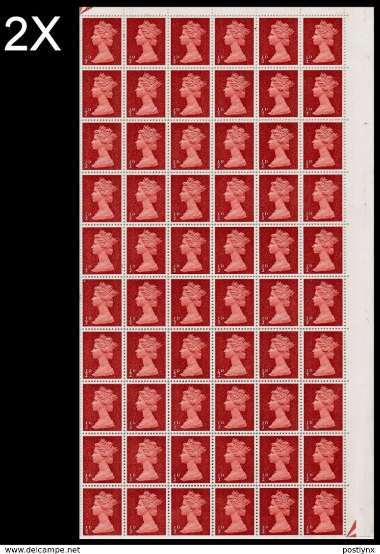 GREAT BRITAIN 1967/71 Machines ½d COMPLETE SHEET:240 Stamps (3ND) BULK:2x - Volledige & Onvolledige Vellen