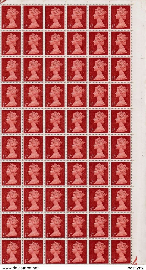 GREAT BRITAIN 1967/71 Machines ½d COMPLETE SHEET:240 Stamps (3ND) - Ganze Bögen & Platten