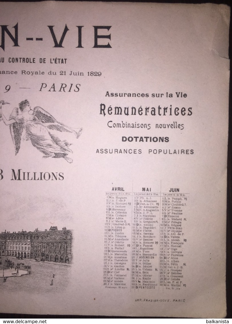 L'UNION VIE CALENDRIER 1914 - Tamaño Grande : 1901-20