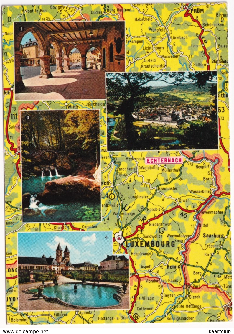 Echternach: Denzelt, Panorama, Schiessentümpel, Basilique St. Willibrord - Extrait Carte HALLWAG - Benelux - Echternach