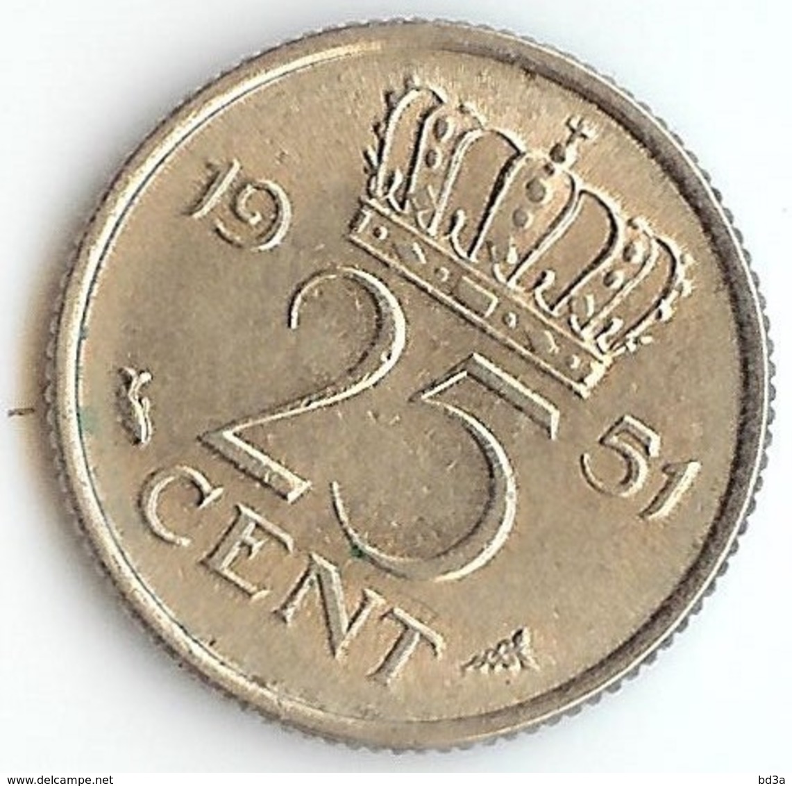 PAYS BAS  -  NETHERLANDS  -  25 CENT 1951 -  JULIANA - 1948-1980 : Juliana