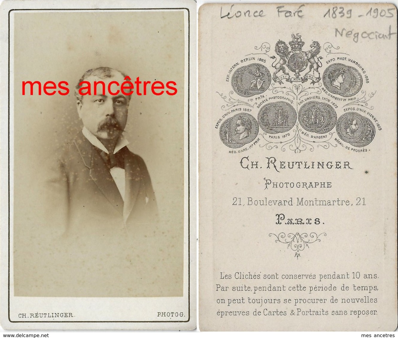 Famille Faré- Léonce Faré 1839 Beaulieu Lès Loches (37) 1905 Paris-Négociant-magasin Louvre Ep F. VASSAL Par Reutinger - Anciennes (Av. 1900)