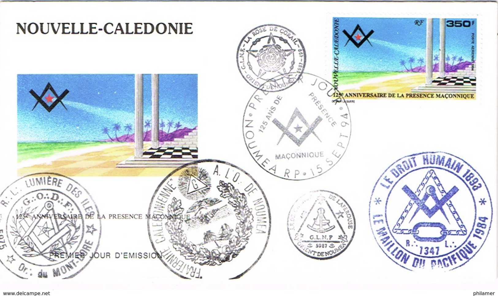 Nouvelle Caledonie Franc Maconnerie Macon Freemason Laperouse Loge Lodge GLNF GODF DH FDC EPJ Premier Jour 1994 BE - Andere & Zonder Classificatie