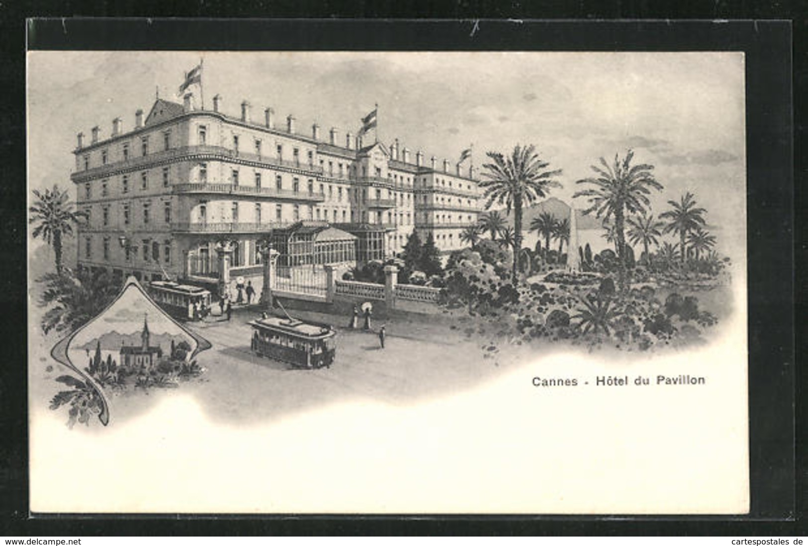CPA Cannes, Hotel Du Pavillon, Tramwayen, Palmen - Cannes