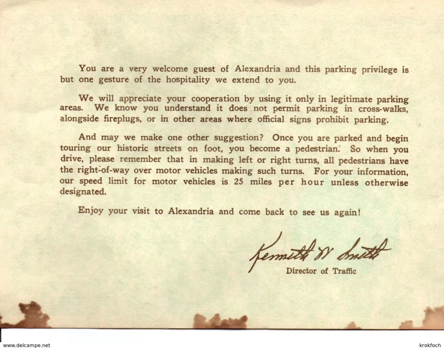 Alexandria Virginia USA - Pass Free Park To Honorary Citizen 1976 - 22 X 15 Cm - 2 Scans - Autres & Non Classés