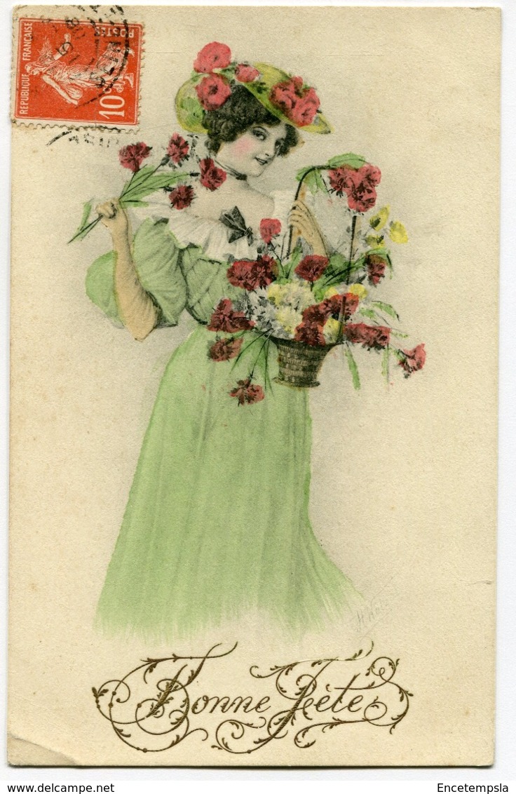 CPA - Carte Postale - Illustrateur - Portrait De Femme - Salut Des Fleurs  (I9924) - Frauen