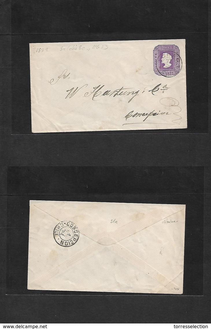 Chile - Stationery. 1894 (22 Oct) Achao - Concepcion (4 Nov) 5c Lilac Stat Env, 138x78mm, On Single Wmk Lines At 330º. S - Chili