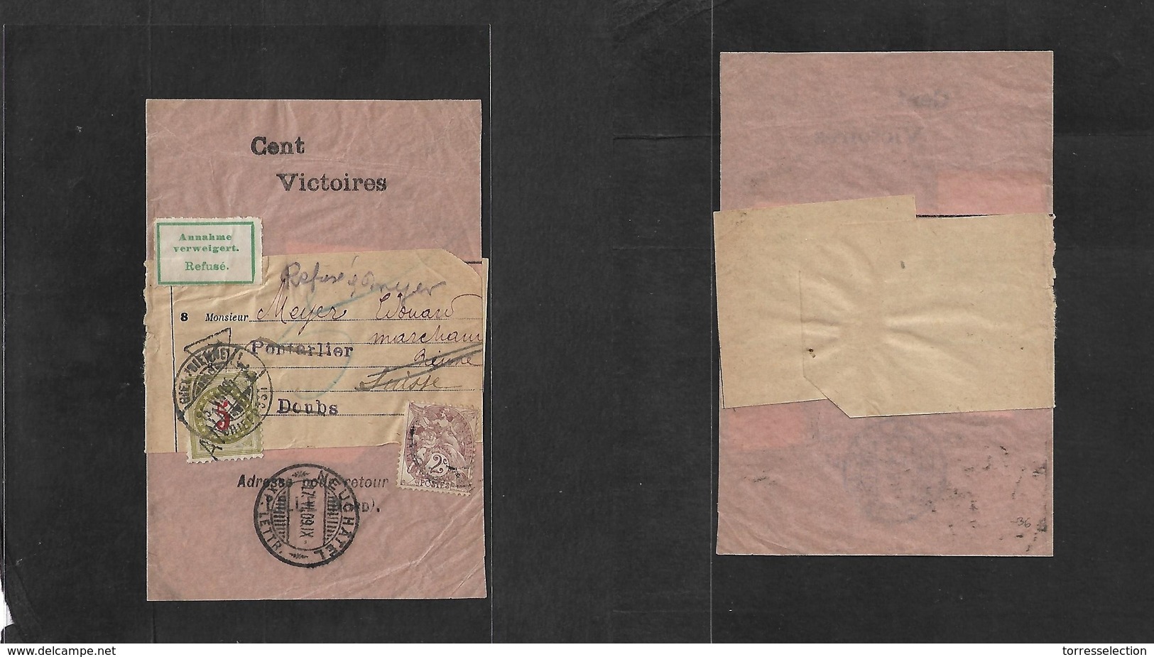 Switzerland - Xx. 1909 (June) France - Biex Biennei. Fkd Pm Complete Wrapper France 2c, Taxed + Swiss Arrival Pd 5c Red - Sonstige & Ohne Zuordnung