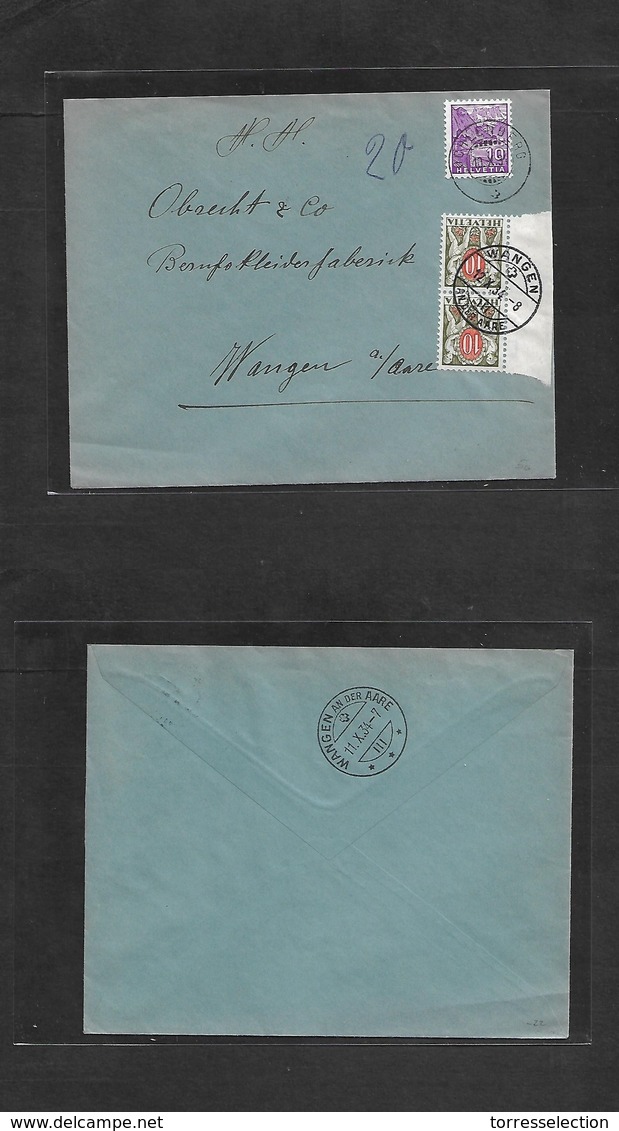 Switzerland - Xx. 1934 (10 Oct) Ochlenberg - Wangen (12 Oct) Fkd Env 10c Lilac, Taxed + Arrival Swiss P. Due 10c Vert Pa - Autres & Non Classés