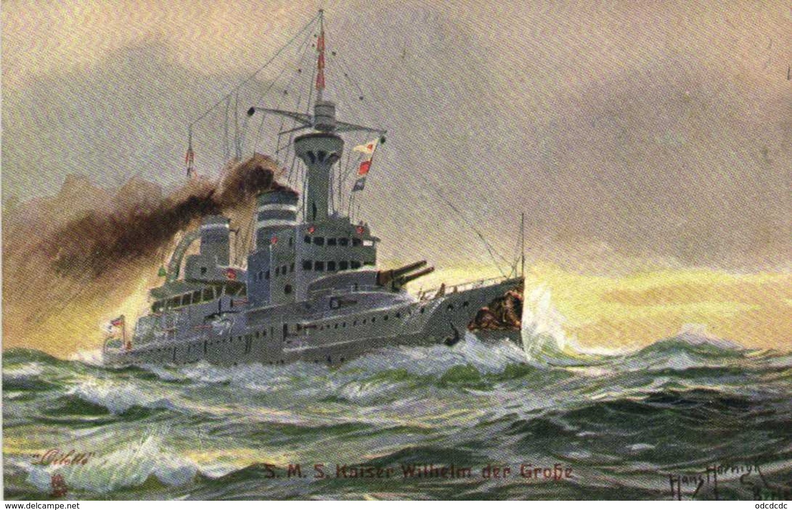 Illustrateur Signé German Navy S.M.S. "Kaiser Wilhem Der Grosse"  RV TUCK'S - Warships