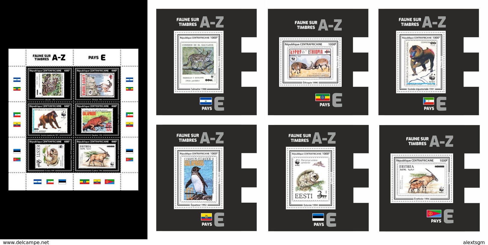 CENTRAL AFRICA 2019 - WWF Fauna On Stamps E, M/S + 6 S/S. Official Issue. - Sonstige & Ohne Zuordnung