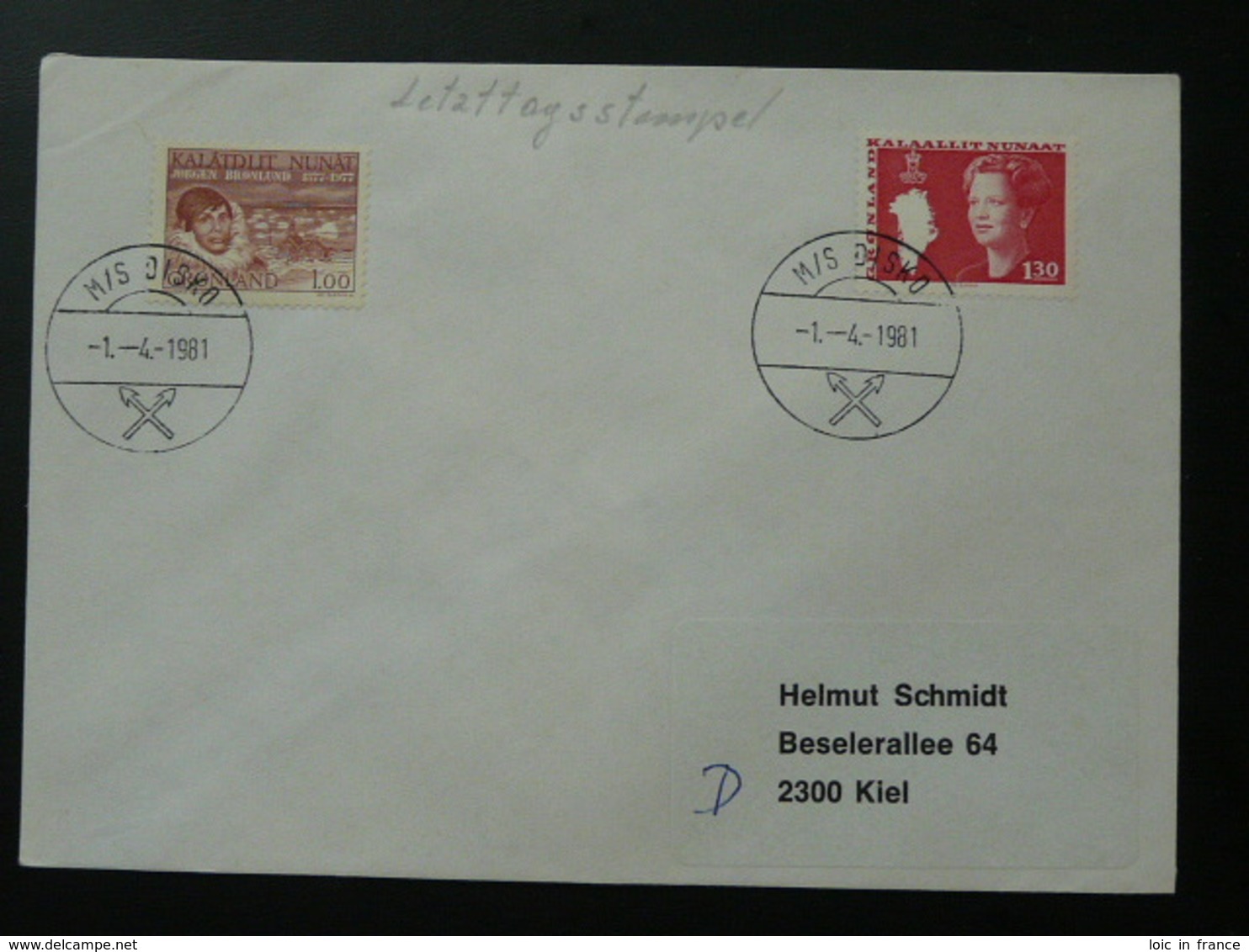 Slania Stamps Postmark Paquebot M/S Disko 1981 On Cover Greenland 69878 - Storia Postale