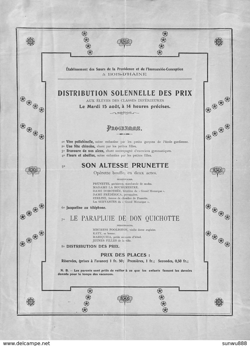 Bois-d'Haine - Etablissement Des Soeurs De La Providence - Distribution Des Prix - Programma's