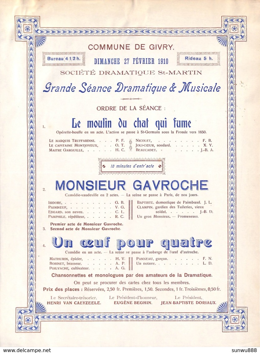 Commune De Givry - 1910- Grande Séance Dramatique & Musicale - Programmes