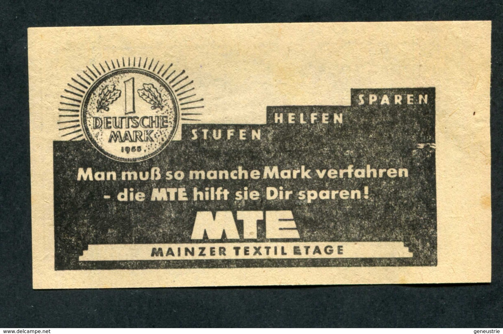 Ticket Billet Tramway Années 50 "Tramways De Mayence (Mainz - Allemagne) / 20pf" - Europe