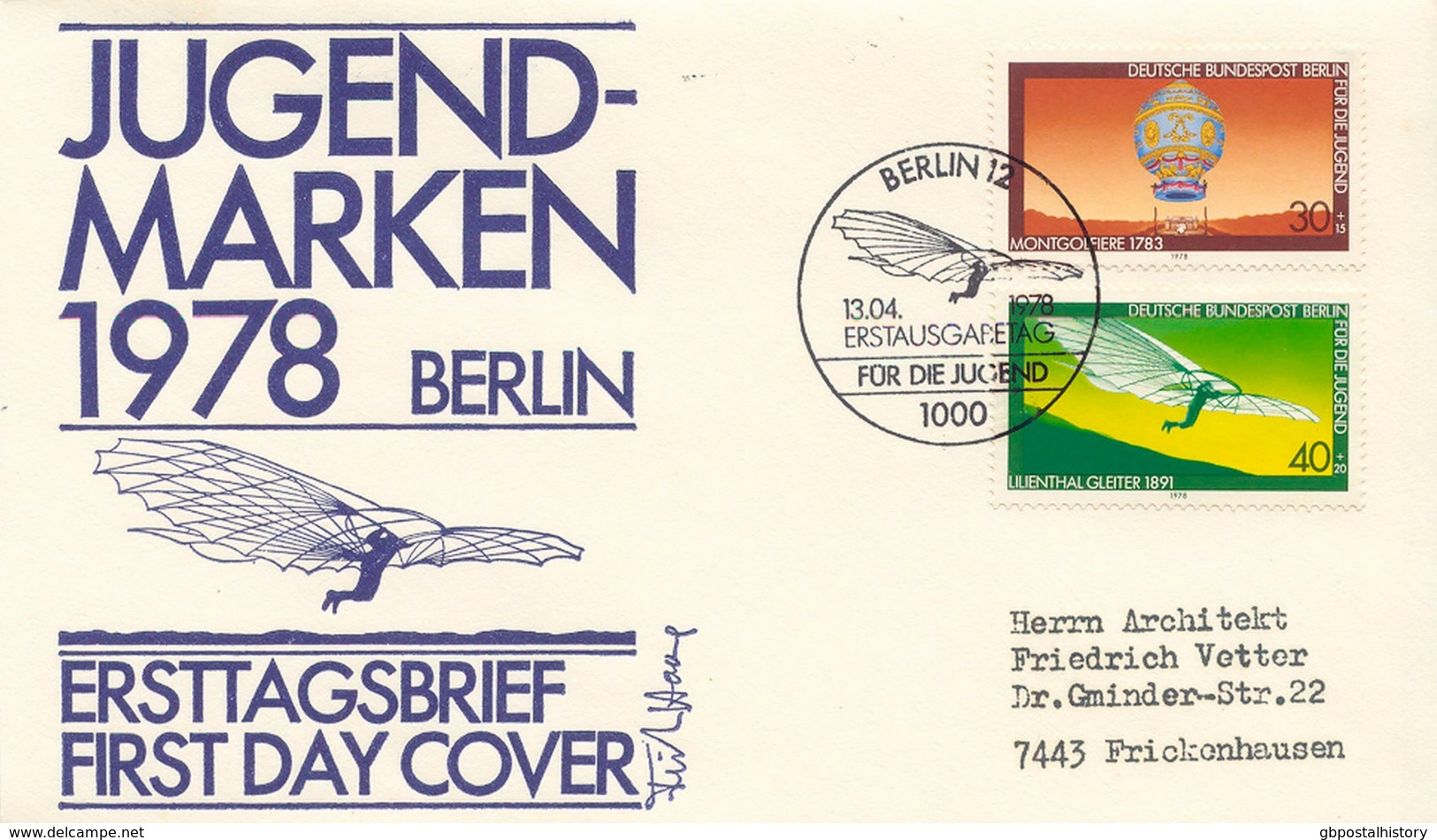 BERLIN 13.4.1978, Jugend (Luftfahrt) A. 2 Echt Gel. FDC's - Covers & Documents