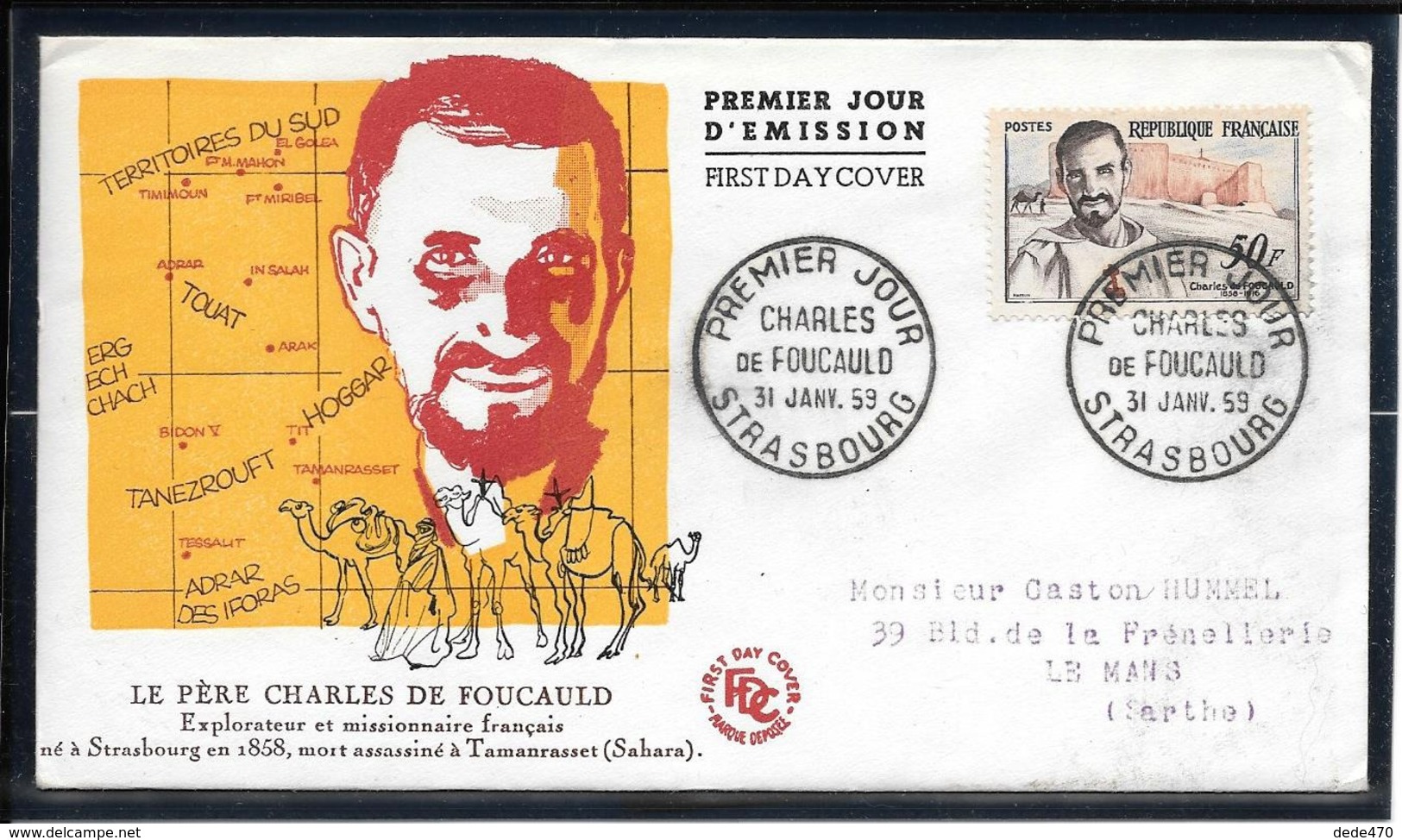 FDC 1959 - 1191 Centenaire De La Naissance De CHARLES DE FOUCAULD - 1950-1959