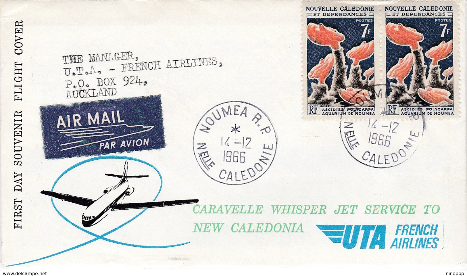 New Caledonia 1966 Souvenir Flight Cover By Caravelle Whisper Service , - Covers & Documents