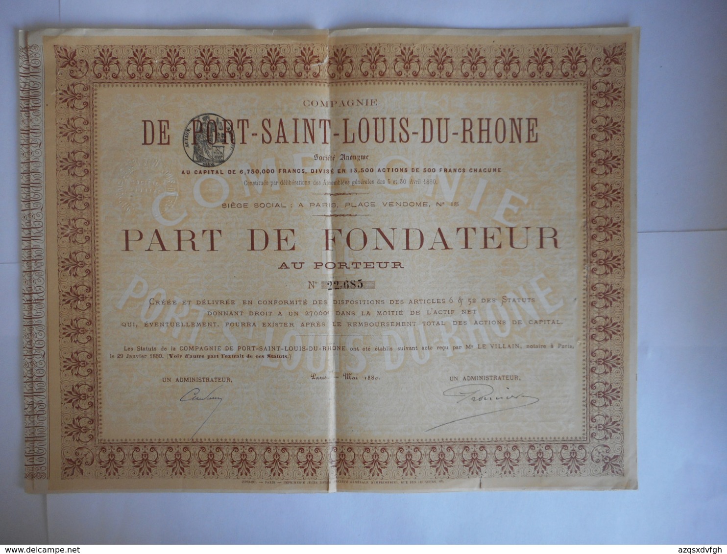 PORT SAINT LOUIS Du RHONE 1880          Place Vendome PARIS - Autres & Non Classés