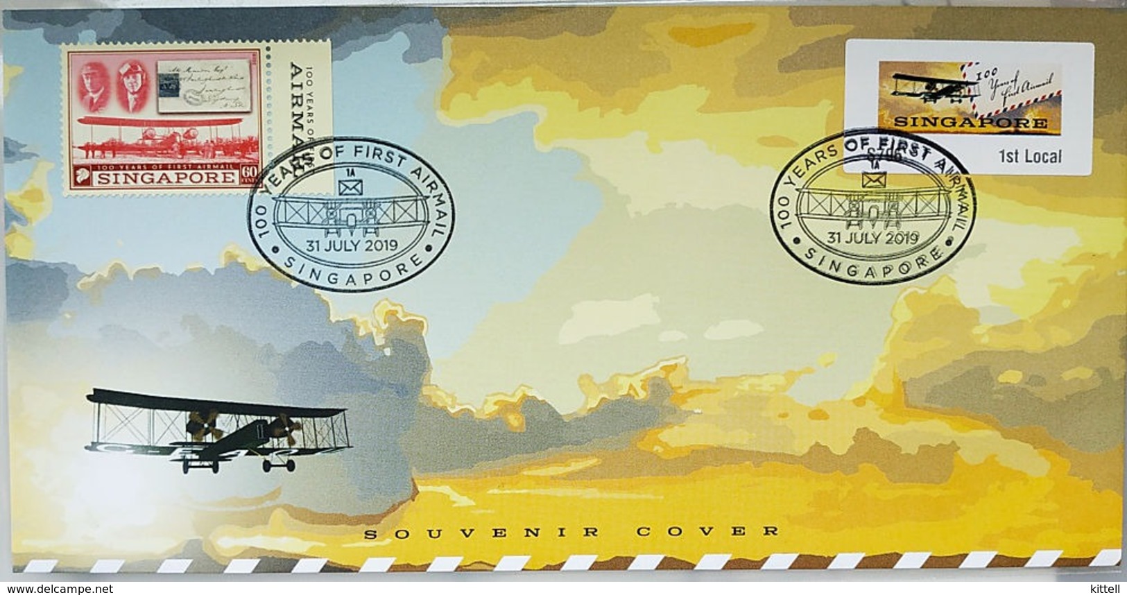 Singapore 2019, 100 Years Of First Airmail Flight. Cover Atm Frama - Post